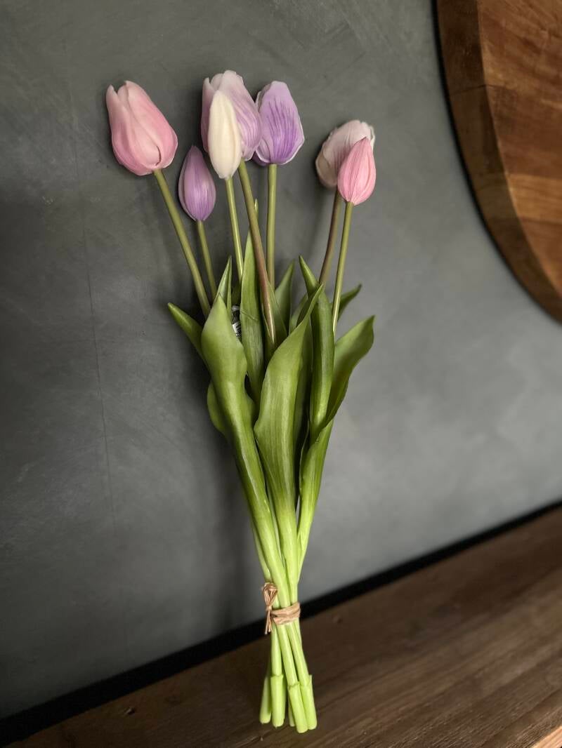Mix tulpen 7stks pastel paars roze wit 47cm