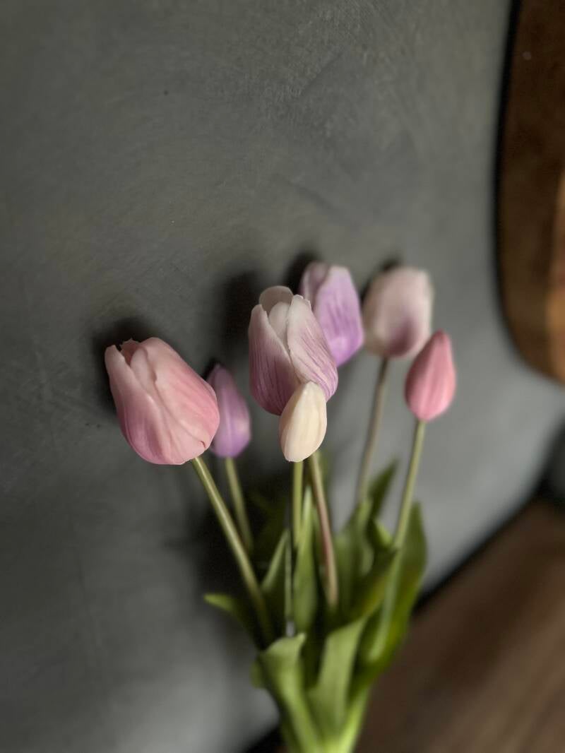 Mix tulpen 7stks pastel paars roze wit 47cm