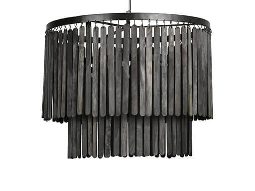 Hanglamp met vergrijsd zwarte houten lamellen 60cm