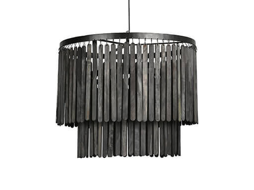 Hanglamp met vergrijsd zwarte houten lamellen 50cm