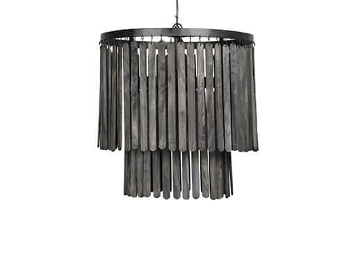Hanglamp met vergrijsd zwarte houten lamellen 40cm